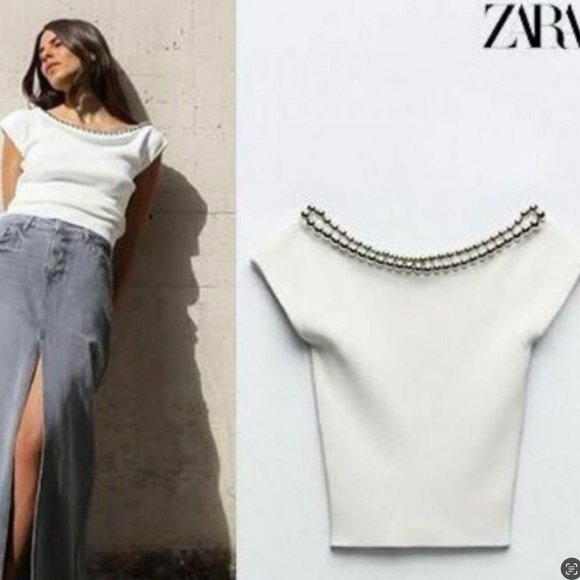 ZARA  – White PLain Knit Ball Top – Size Small  (NWT) - Picture 2 of 6
